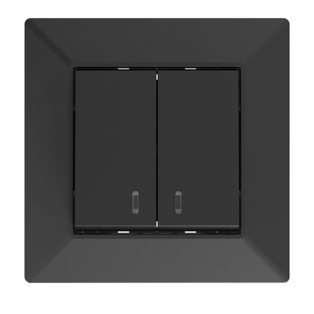 Выключатель двухклавишный HausMark Alta с подсветкой черный SNG-SWP.SQ20MG2W1L-BK