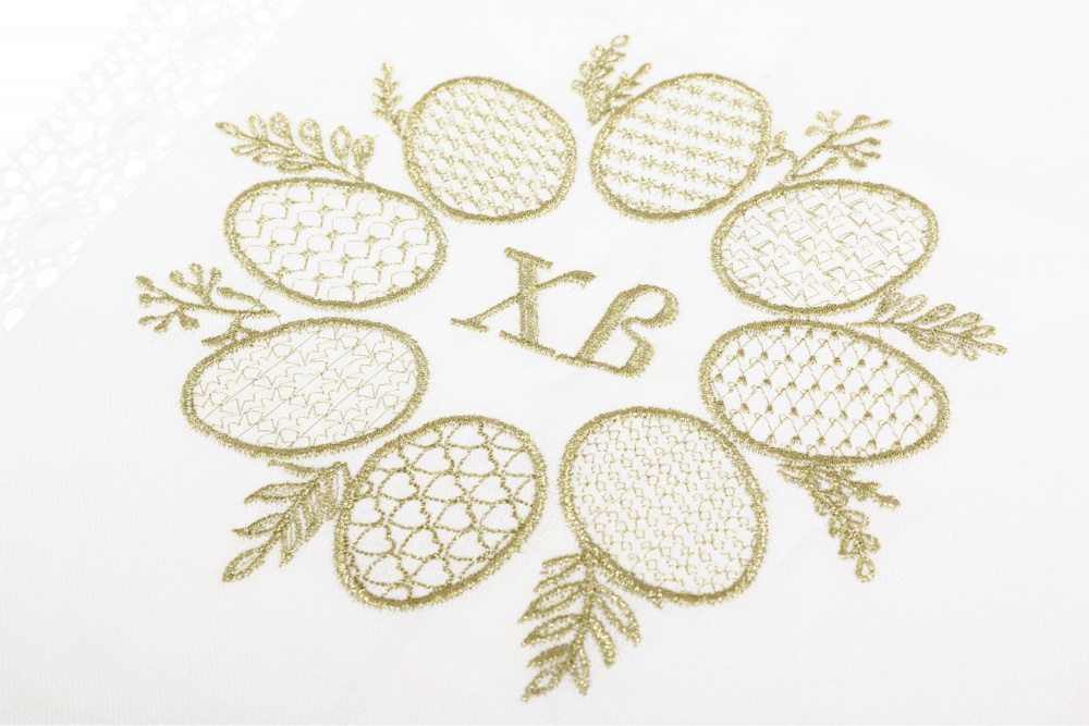 Полотенце пасхальное с кружевом Пасхальные яйца 40x75 см белый с золотым