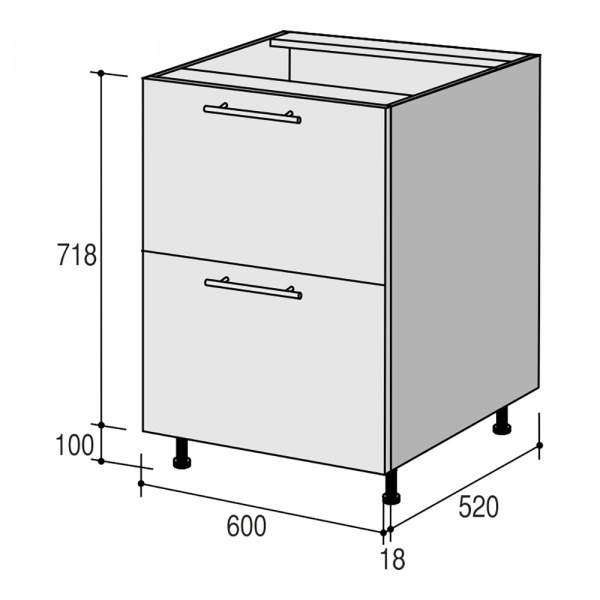Тумба нижня Руна МНЯД (1+1) 600x818x520 мм сірий попіл РОКО