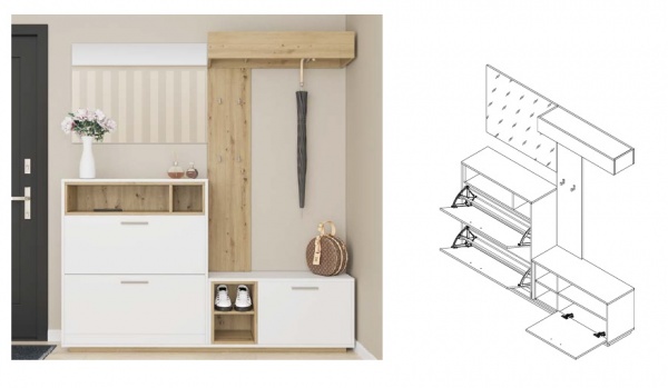 Прихожая Хайди белый/дуб артизан 