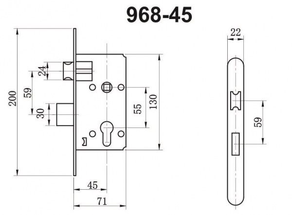 Замок врезной с ручками PZ AC-46Y55 55 мм матовая античная латунь