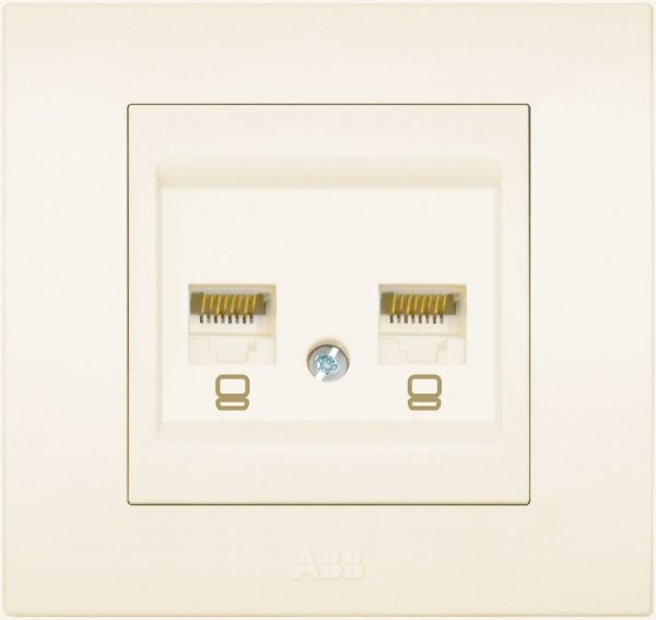 Розетка компьютерная двойная ABB Cosmo RJ45 cat 6 кремовый 619-010300-248