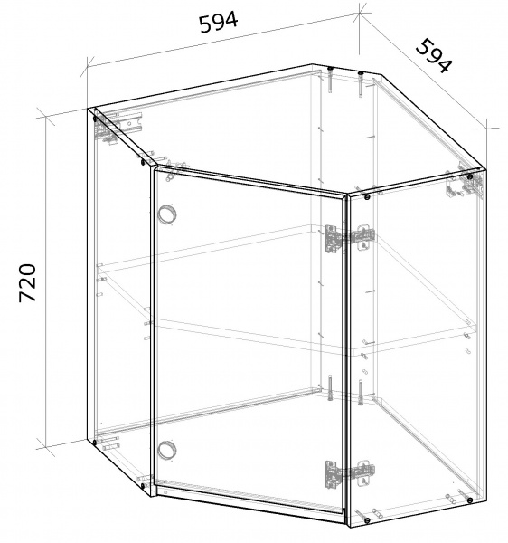 Шафа верхня кутова МС Джетта 59,4х72х59,4 см, білий діамант/дуб сонома Грейд