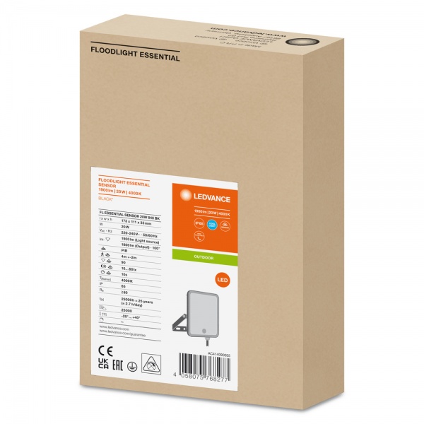 Прожектор светодиодный Ledvance FL Essential 4000K 20 Вт IP65 черный FL essent 20W S 