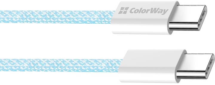 Кабель ColorWay Type-C - Type-C (braided cotton) (PD Fast Charging 60W) 3.0А 1 м синій (CW-CBPDCC061-BL)