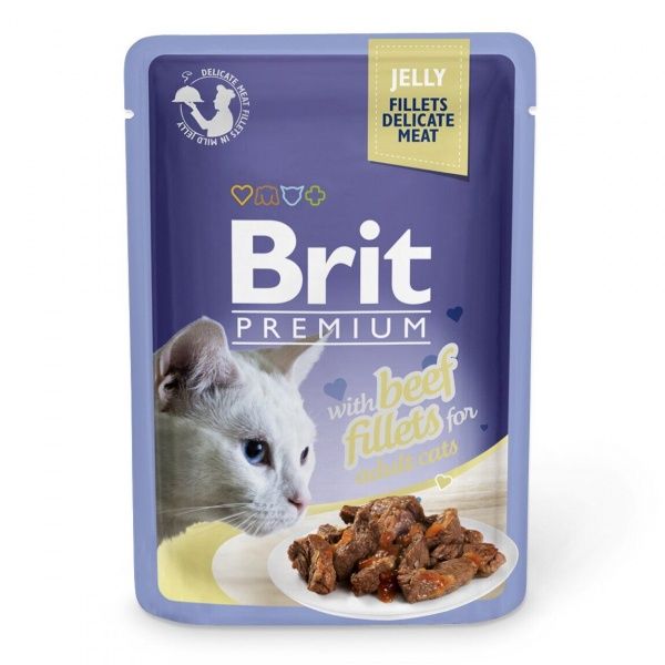 Корм Brit Premium для кошек филе говядины в желе, пауч, 85 г 111241