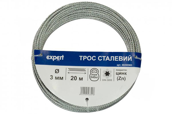 Трос оцинкований 3 мм 20 пог.м. DIN 3055