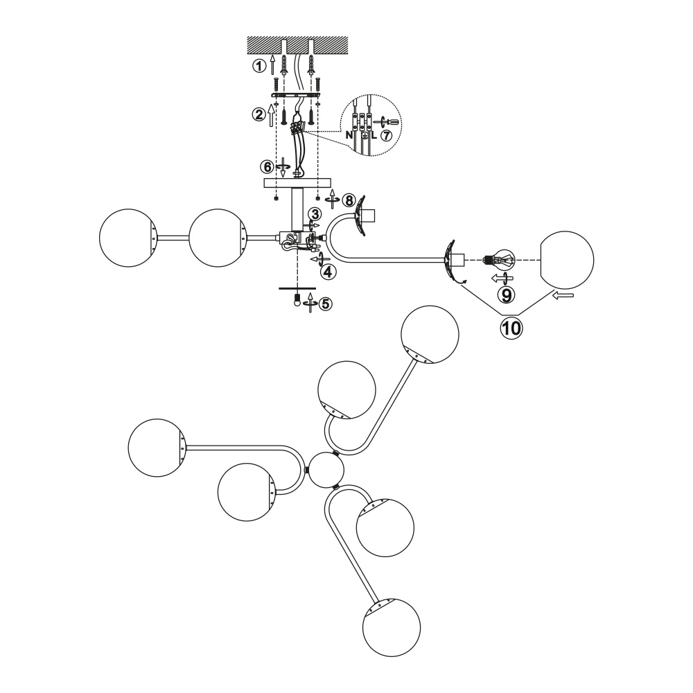 Люстра Miorro Centro металл/стекло 6x40 Вт E27 хром 51-311-036