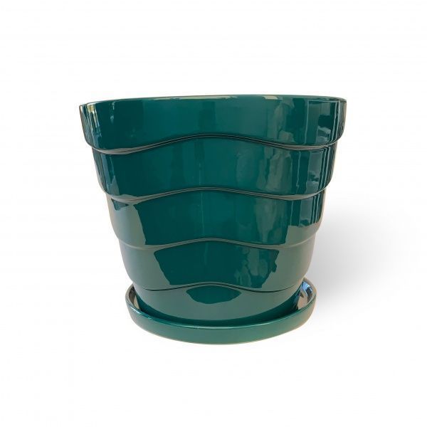 Горшок керамический Резон Конус с волнами овальный 7,2л изумрудный 