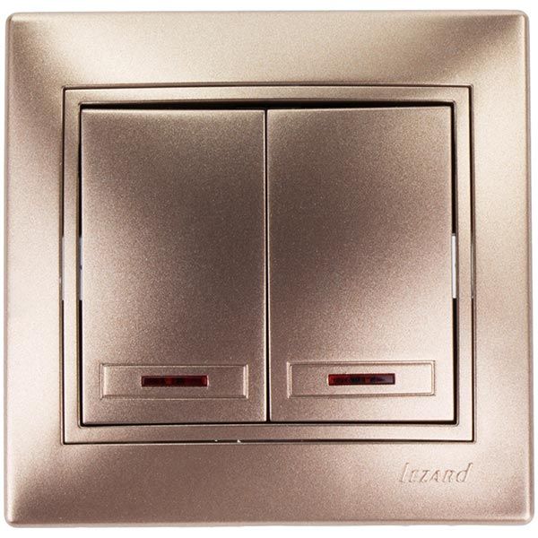 Вимикач двоклавішний Lezard Mira з підсвіткою 10 А 220В IP20 світло-коричневий