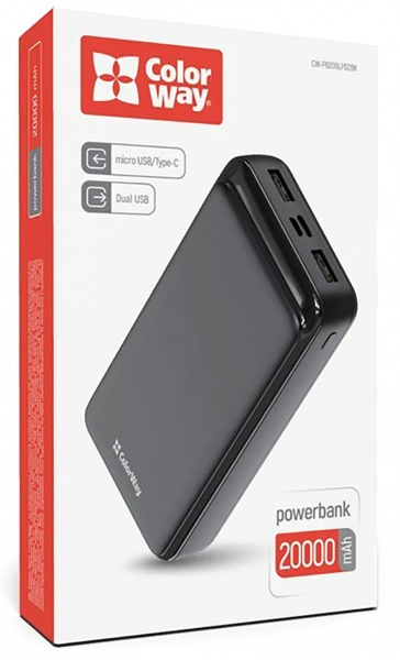 Универсальная мобильная батарея ColorWay 20000 mAh black (CW-PB200LPD2BK) 