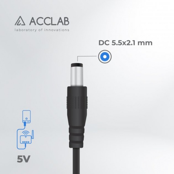 Кабель живлення Acclab USB to DC 5,5х2,1 мм 5V 1,5A (1283126552816) 1 м чорний 