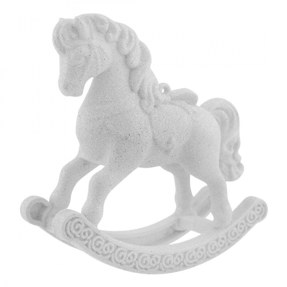 Украшение новогоднее MIS LT Лошадка-качалка 12 см белый