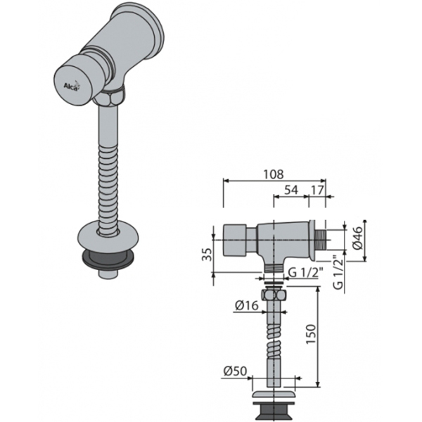 Кран для писсуара Alcaplast ATS001 нажимной
