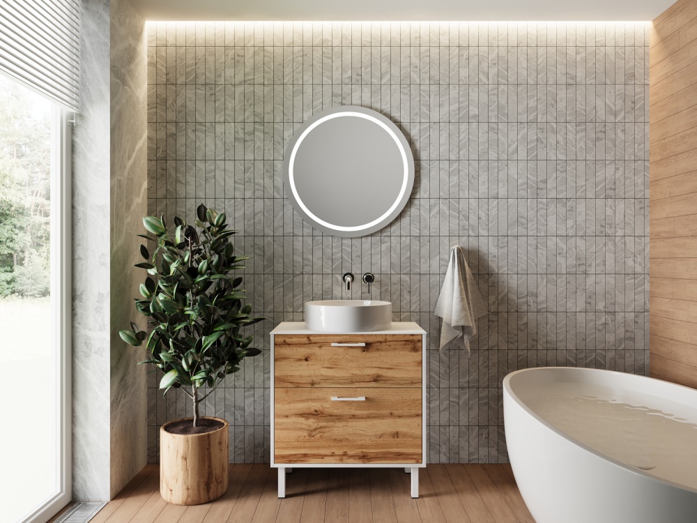 Тумба ЮВЕНТА Afina 60 см Белая + Дуб Вотан под столешницу или умывальник Piedra 60