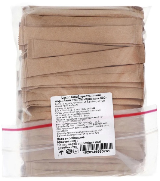 Цукор ТМ Кристал білий кристалічний порційний стік 100 х 5г 500 г