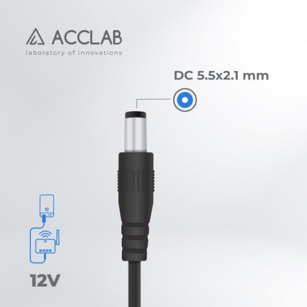 Кабель живлення Acclab USB to DC 5,5х2,1 мм 12V 1A (1283126565120) 1 м чорний 