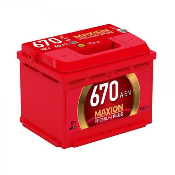 Аккумулятор автомобильный MAXION Premium Plus 60Ah 670A 12V «+» слева