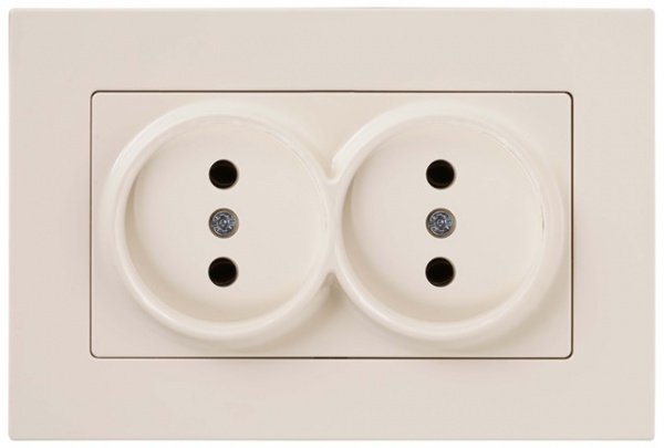 Розетка подвійна без заземлення Gunsan Eqona без шторок без кришки крем 01 40 12 00 100 149