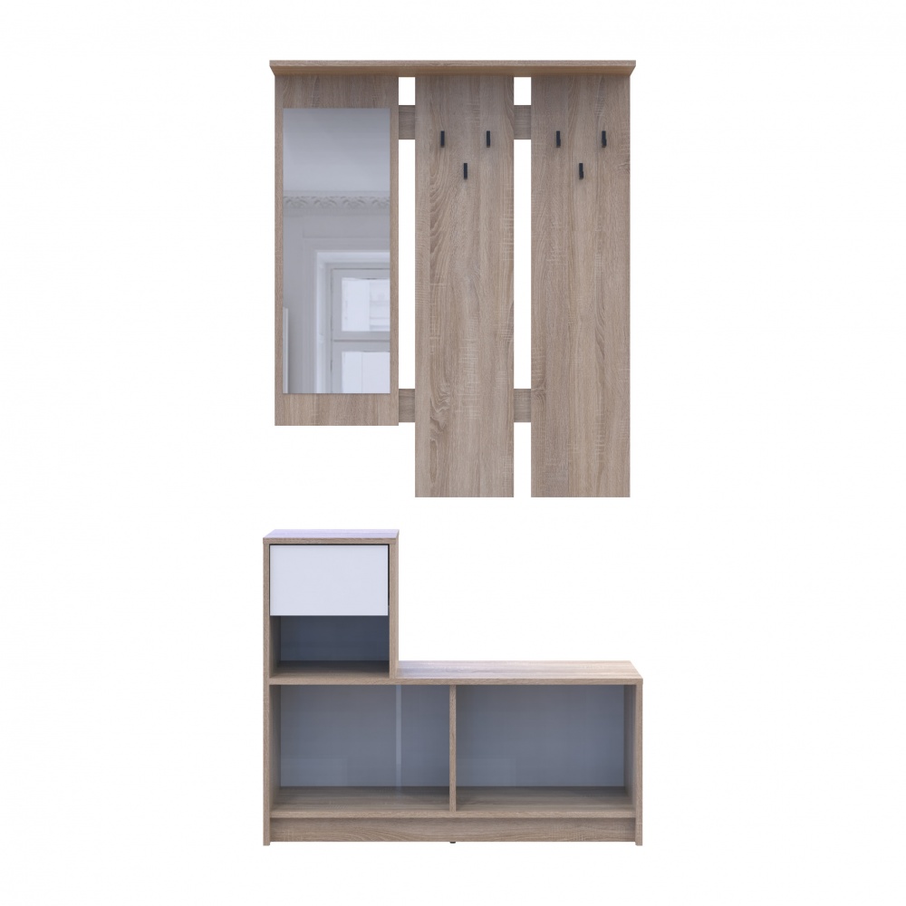 Передпокій з дзеркалом Doros Бела 2040х1000х400 мм дуб сонома/білий