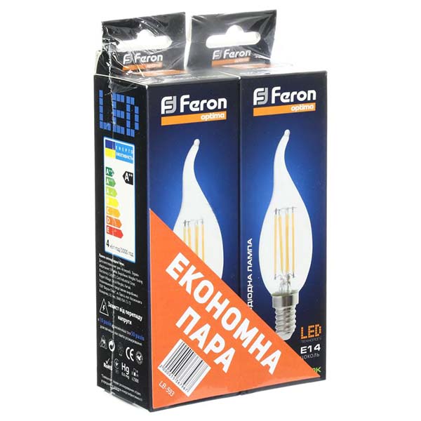  Лампа філаментна LED Feron LB-593 CF37 4 Вт E14 4000K 2 шт