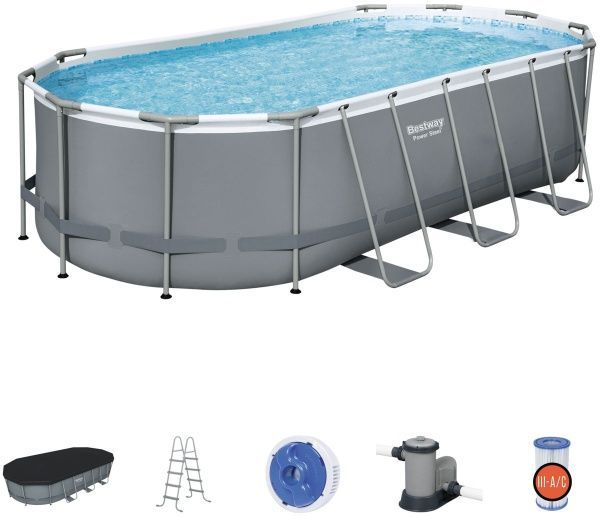 Бассейн каркасный Bestway 549 * 274 * 122см, 13430л с насосом, лестницей, подложкой, навесом (56710)