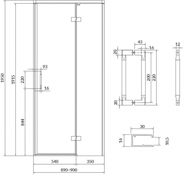Душевые двери Cersanit распашные Larga 90x195 правосторонние профиль хром S932-116