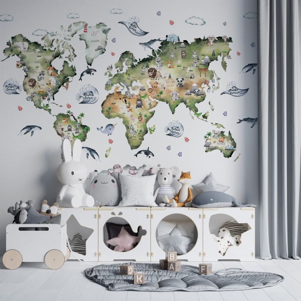 Наклейка Lipastick Детская карта EN с животными 200x120 см