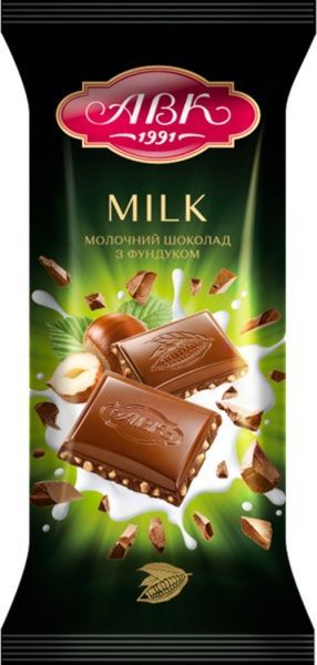 Шоколад АВК молочний с фундуком 90 г (плитка) 