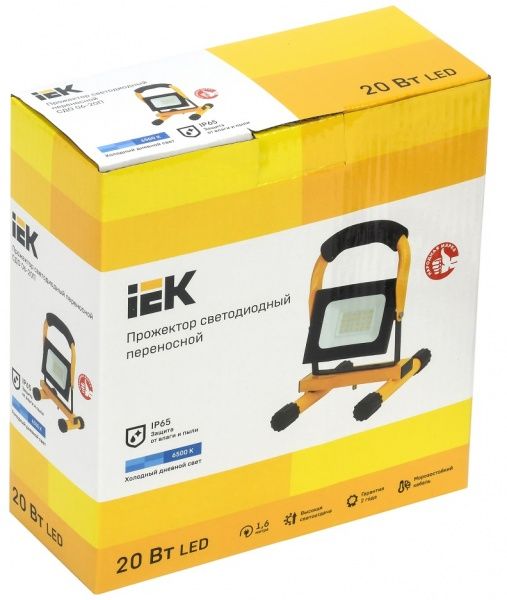 Прожектор IEK с штативом СДО 06-20П 6500 K 20 Вт IP65 черный/желтый 
