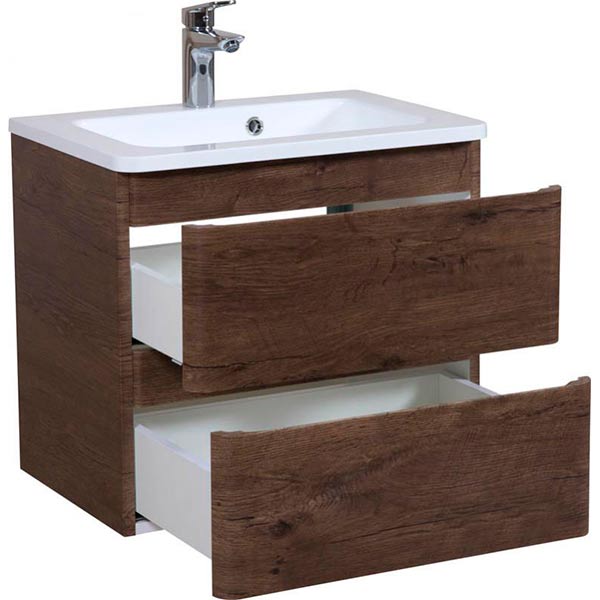 Тумба підвісна Aqua Rodos Accent 60 каштан під умивальник зі штучного каменя Альфа 60 та мармуру Accent