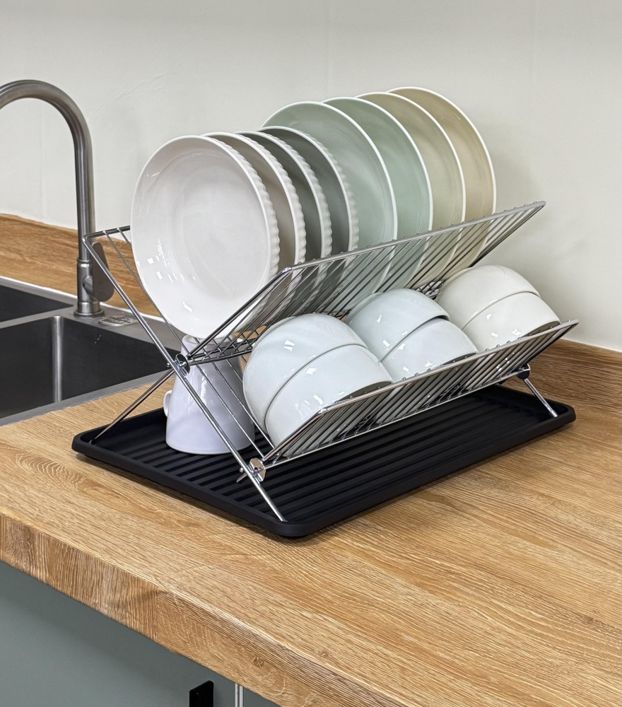 Сушарка для посуду Flamberg 430х320х250 мм розкладна двохрівнева з піддоном