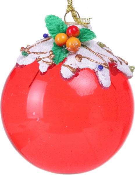 Шар новогодний с лепными элементами d 80 мм красный
