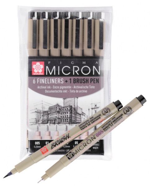 Набір лінерів Sakura PIGMA Micron 6 штук + PIGMA Brush (POXSDK7B) 