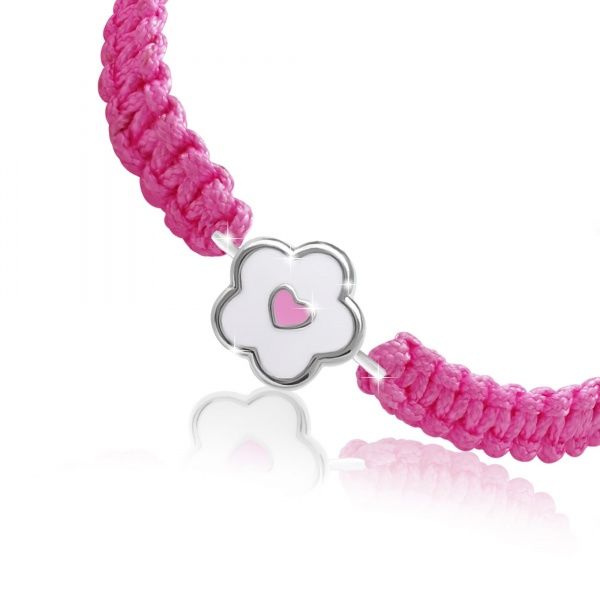 Браслет плетеный UMa&UMi Цветочек с сердечком бело-розовый 2