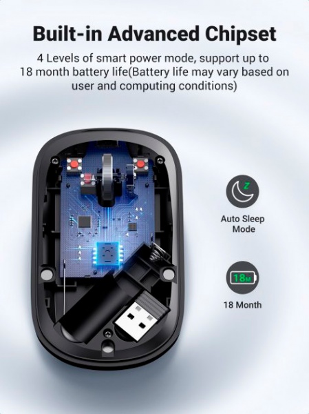 Мишка бездротова UGREEN MU001 Portable Wireless Mouse gray (90373) 