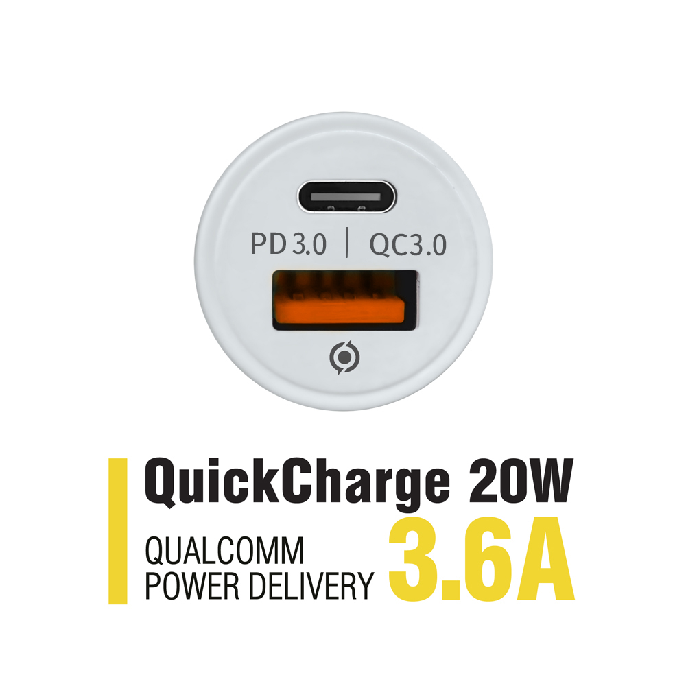 Адаптер автомобильный Piko CC-302QP (USB A+USB C/20W) белый