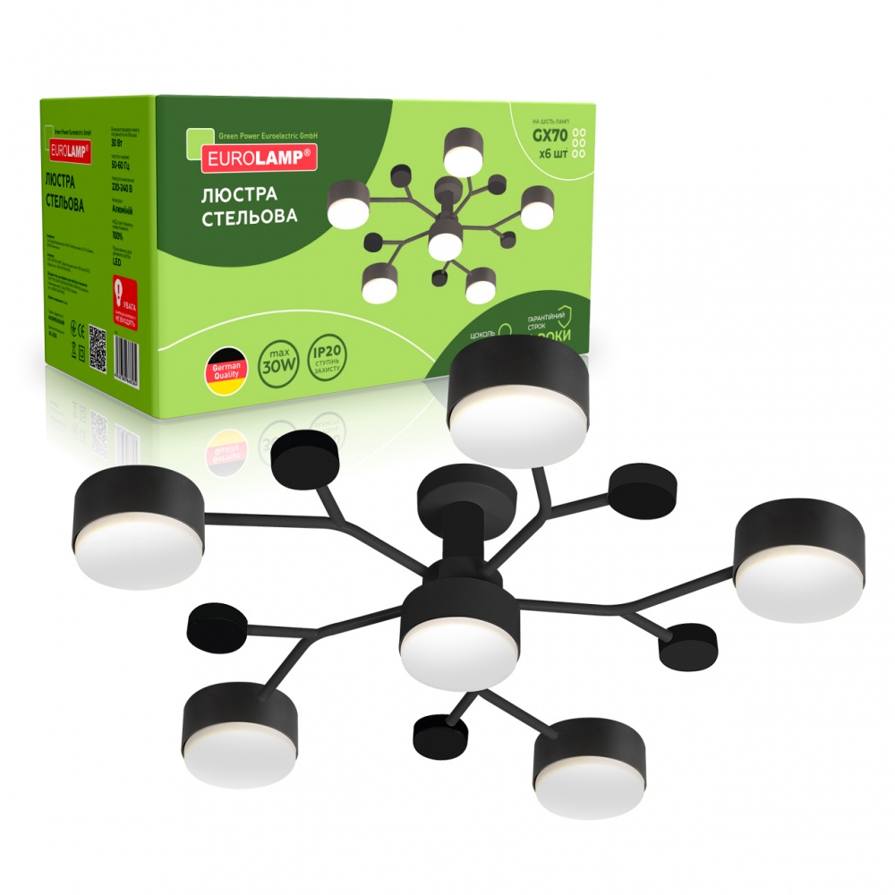 Люстра стельова Eurolamp Iron Glow 6xGX70 чорний LED-LR-6хGX70(black)