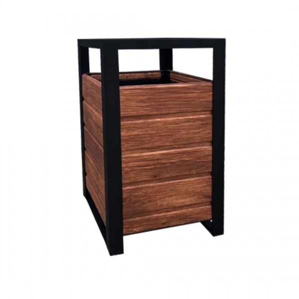 Урна уличная для мусора металл/дерево С6-45 45 л черный/коричневый