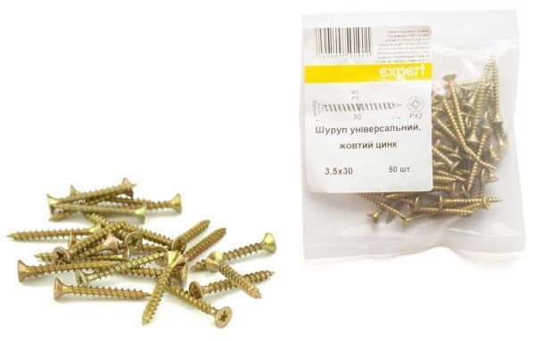 Шуруп універсальний потайна головка ЦЖ 3,5x30 мм 50 шт. жовтий Expert Fix