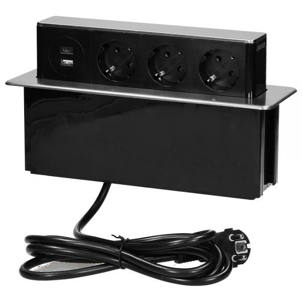 Розетка портативна меблева потрійна із заземленням ORNO шуко сірий OR-GM-9014(GS)/B-G