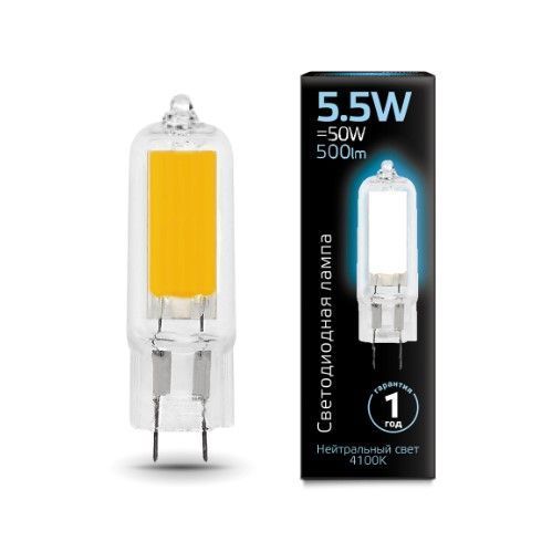 Лампа светодиодная Gauss 5,5 Вт капсульная прозрачная G4 220 В 4100 К 107807205 