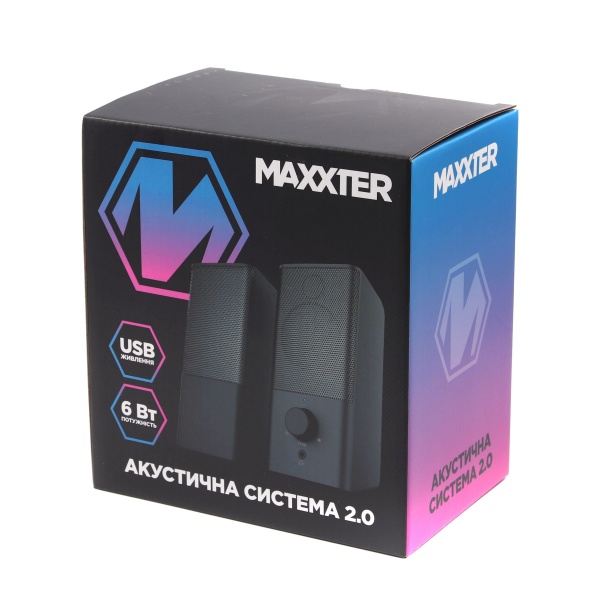 Колонки Maxxter CSP-U001 2.0 black пластиковый корпус, 6 Вт , USB