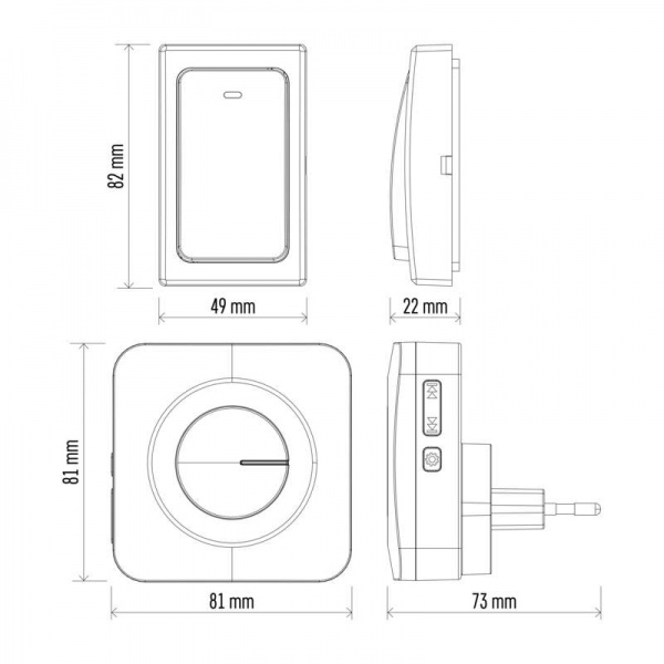 Звонок беспроводной в розетку Emos с кнопкой Battery-Free белый Р5729