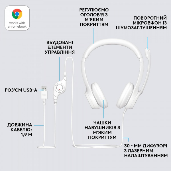 Гарнітура Logitech H390 USB white (981-001286) 