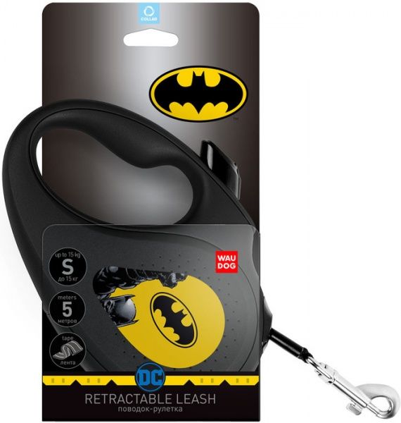 Поводок-рулетка WAUDOG с рисунком Бэтмен желтый S до 15 кг 5 м