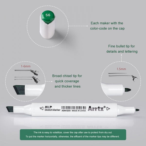 Набор маркеров Arrtx спиртовых Alp ASM-02GN 24 цвета зеленые оттенки LC302246 