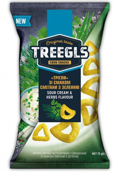Трикутники кукурудзяні Золоте зерно TREEGLS сметана з зеленню 75 г