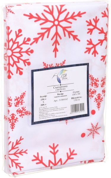 Скатерть новогодняя красные снежинки 150x260 см белый с красным ІТА ДРІМ 