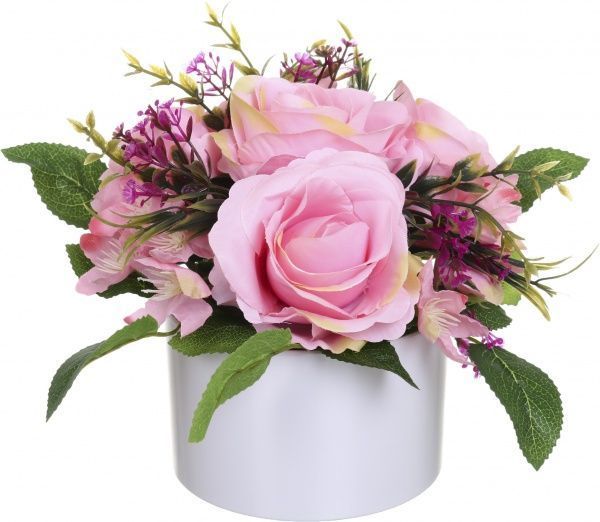 Букет искусственные розовые розы 20х19 см в пластиковом горшке